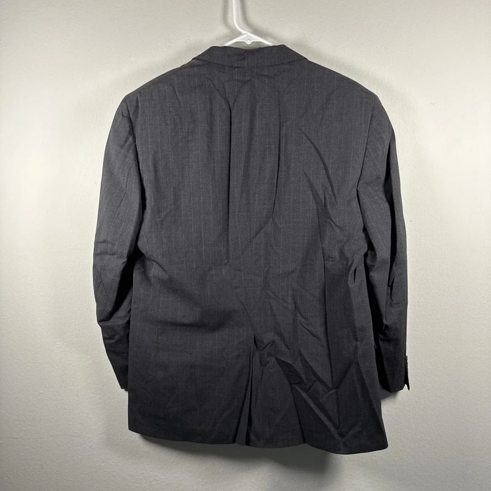 Jos A Bank Suit 40L Black Pinstriped Wool 33x28 Pleat Pants 3 Button 3 Piece